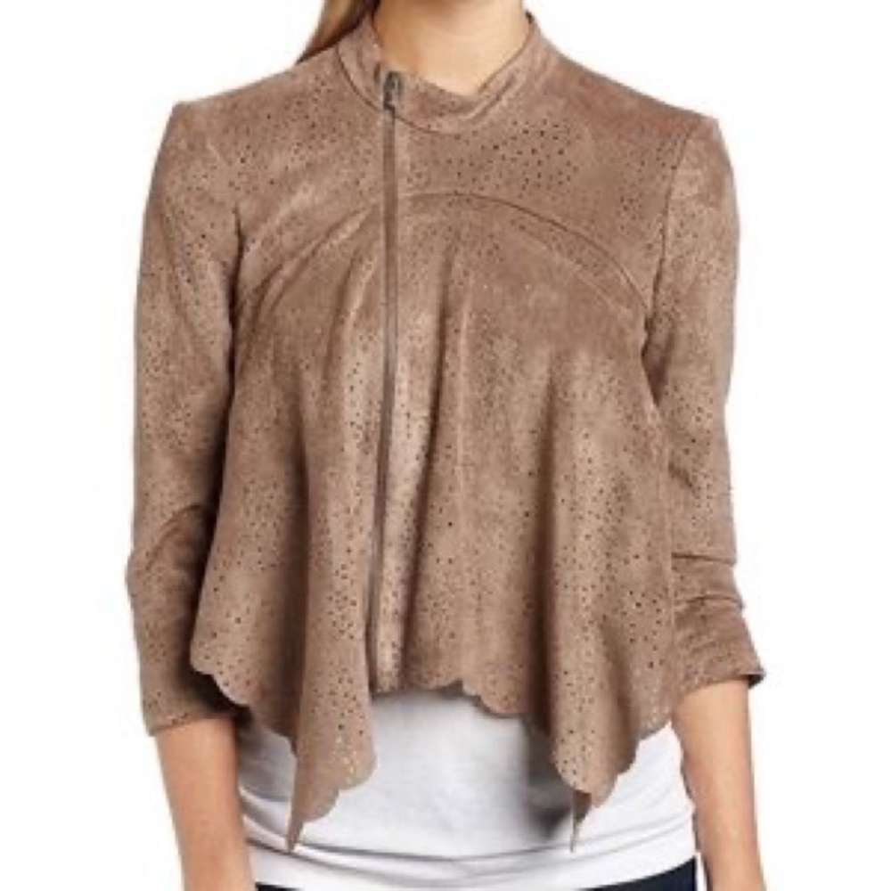 BCBGMaxAzria Bri Faux Suede Brown Mocha Scallop Cropped Jacket XXS